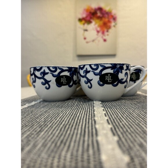 New Lauren Ralph Lauren Mandarin Blue Tea/coffee Cup & Saucers Set Of 4 Retired - Picture 4 of 7